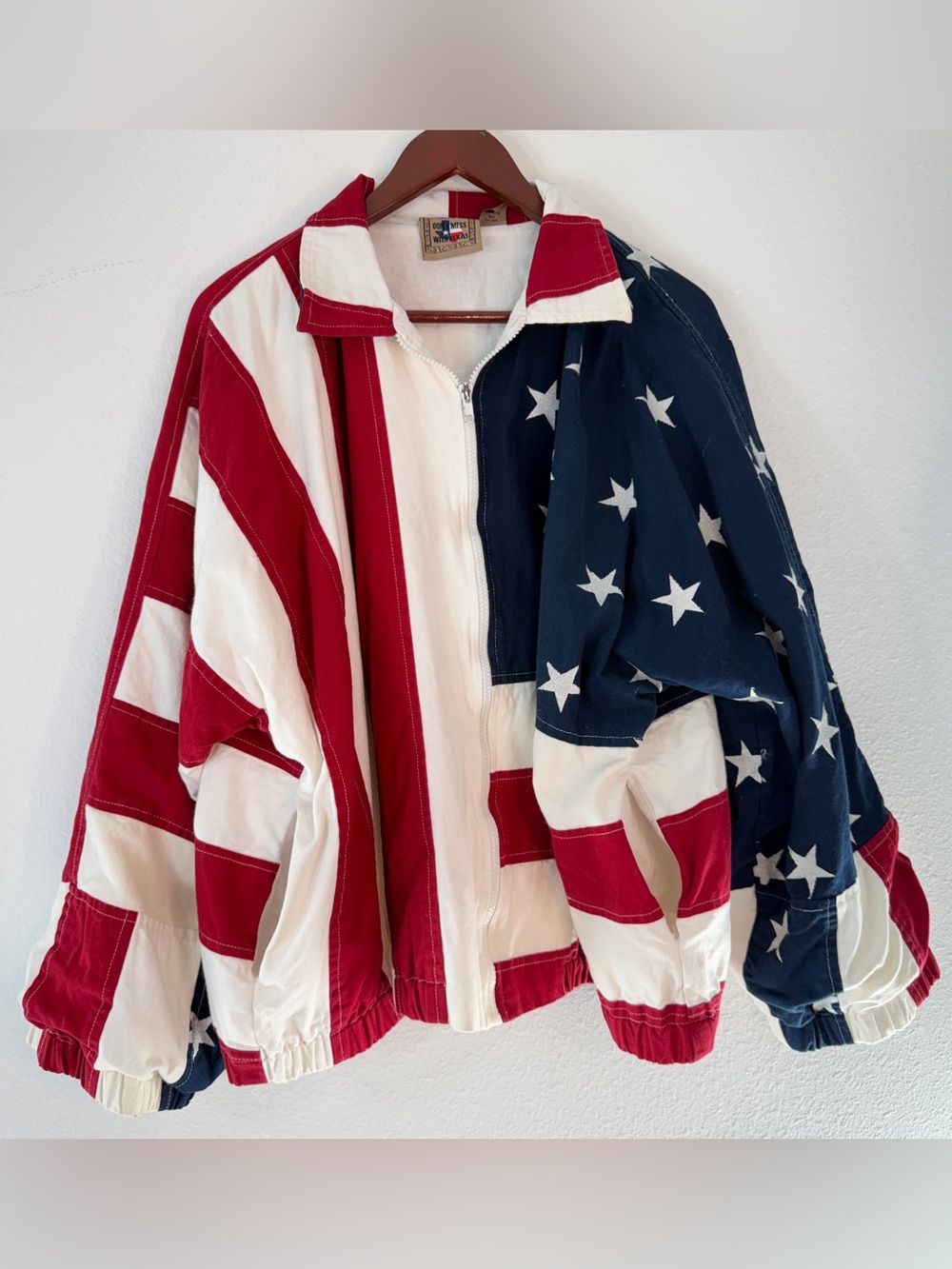 VTG Don't Mess With Texas American Flag Bomber Jacket XL USA Patriotic Quilted